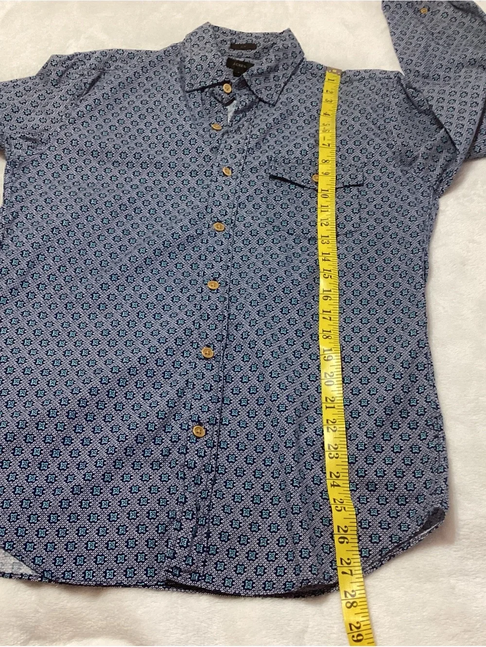 Men's J. Crew Printed Button-Down Shirt Blue Slim Fit 100% Cotton S Office